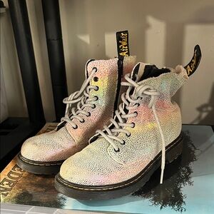 Dr. martens iridescent rainbow lace up boots size 3 US kids